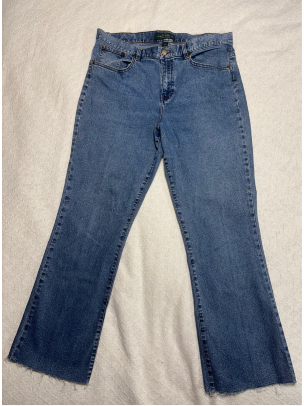 Vintage Lauren Jeans Co Classic Bootcut Denim Jeans Mid Rise DIY Raw Hem Size 12